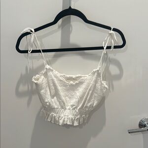 White Ruffled Crop Top with Tie Straps